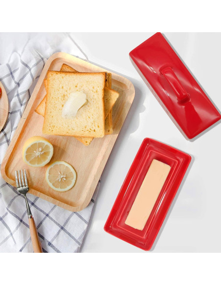 Plato para Mantequilla con Tapa Eeaivnm Cerámica 19.3x9.4 cm Rojo