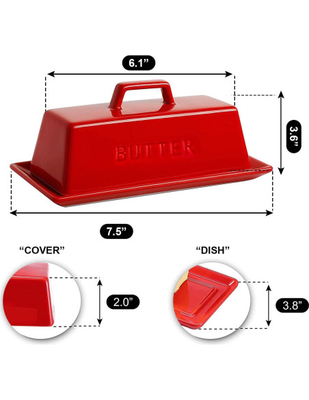 Plato para Mantequilla con Tapa Eeaivnm Cerámica 19.3x9.4 cm Rojo