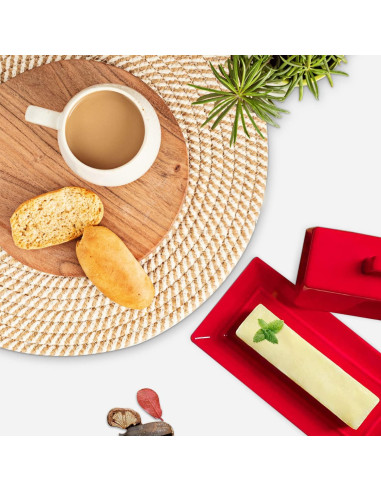 Plato para Mantequilla con Tapa Eeaivnm Cerámica 19.3x9.4 cm Rojo