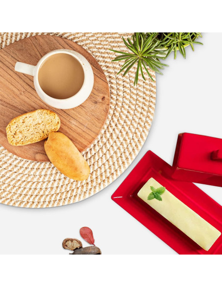 Plato para Mantequilla con Tapa Eeaivnm Cerámica 19.3x9.4 cm Rojo