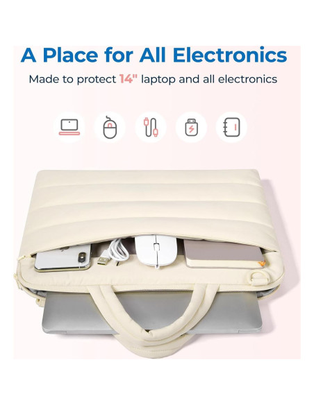 BAGSMART Funda para Laptop 13-14" Beige Acolchada y Repelente
