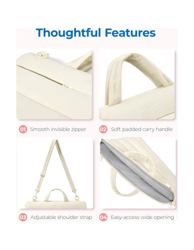 BAGSMART Funda para Laptop 13-14" Beige Acolchada y Repelente