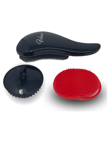 Juego de Cepillos Desenredantes G.B.S Wave - Negro - Suave para Todo Tipo de Cabello