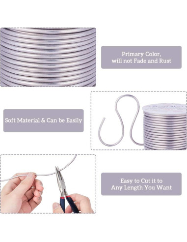 Alambre de Joyería BENECREAT 9 Calibre 3mm 17m Aluminio Flexible