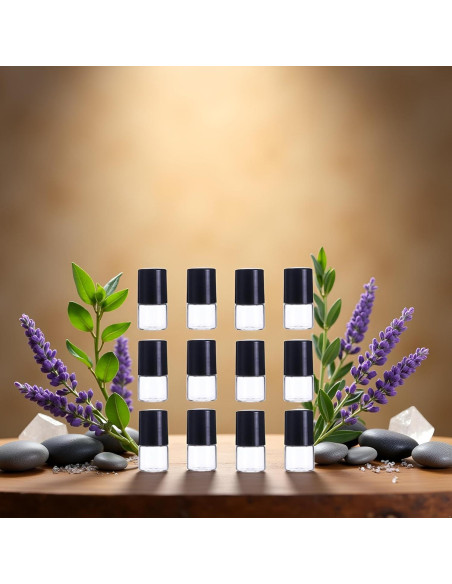 12 Mini Botellas de Vidrio Roll-on Mozff 1ml para Aceites Esenciales