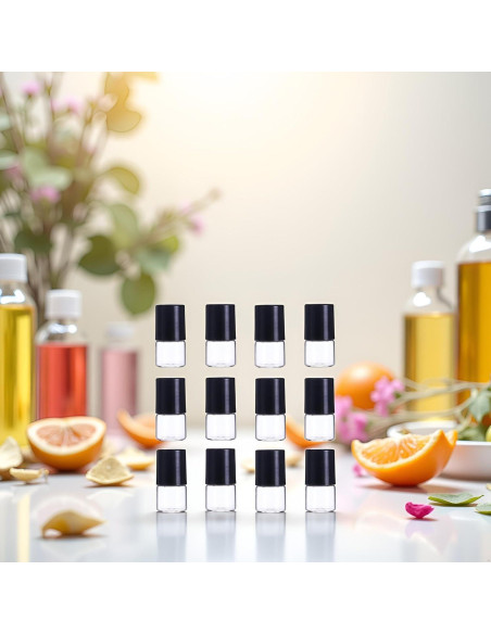 12 Mini Botellas de Vidrio Roll-on Mozff 1ml para Aceites Esenciales