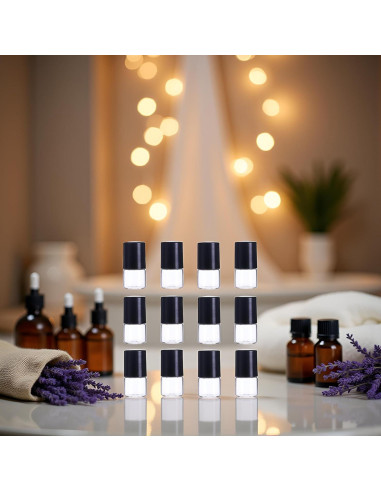 12 Mini Botellas de Vidrio Roll-on Mozff 1ml para Aceites Esenciales