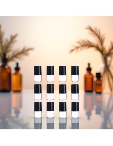12 Mini Botellas de Vidrio Roll-on Mozff 1ml para Aceites Esenciales