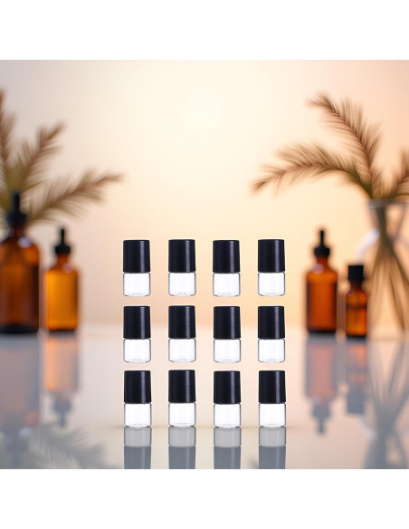 12 Mini Botellas de Vidrio Roll-on Mozff 1ml para Aceites Esenciales