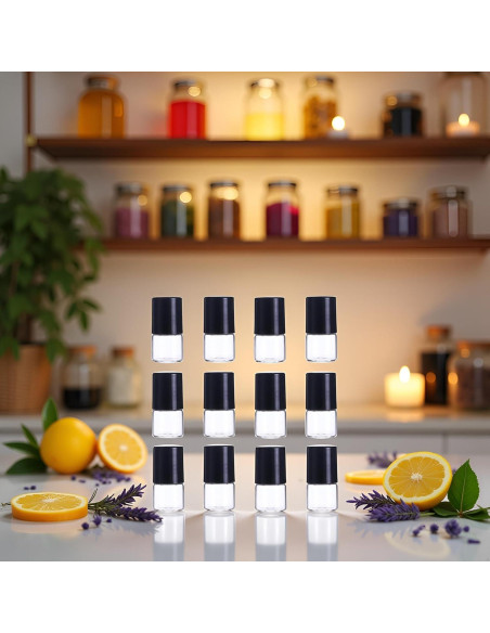 12 Mini Botellas de Vidrio Roll-on Mozff 1ml para Aceites Esenciales