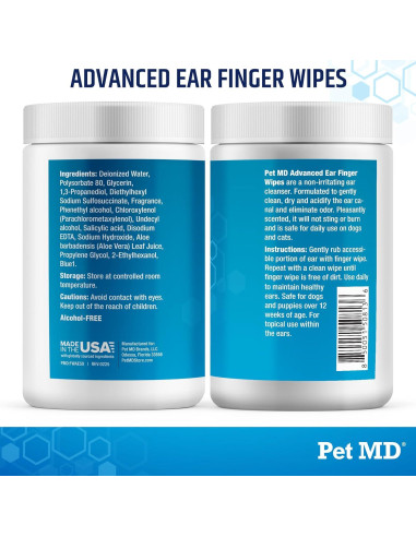 Toallitas para Oídos Pet MD Advanced 50ct - Limpiador Suave