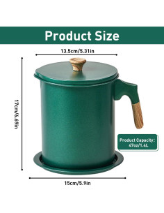 Olla Coladora de Aceite Tissting 1.4L Verde Oscuro - Almacenamiento Grasa 2