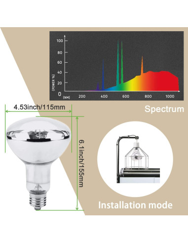 Bombilla de Calor para Reptiles MIXJOY 160W UVA UVB 11.5cm