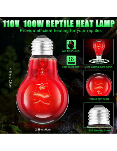 8 Bombillas de Calor Infrarrojo 100W Kittmip para Reptiles