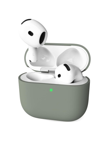 Funda de Silicona Veirrw para AirPods 4 - Gris Claro, Ligera y Protectora