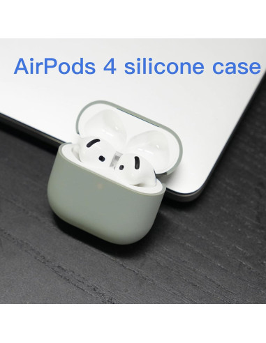 Funda de Silicona Veirrw para AirPods 4 - Gris Claro, Ligera y Protectora