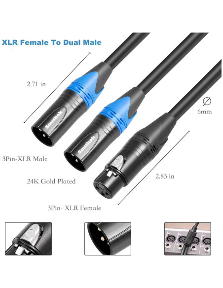 Cable Divisor XLR 0.5m Smithok Hembra a 2 Machos Profesional