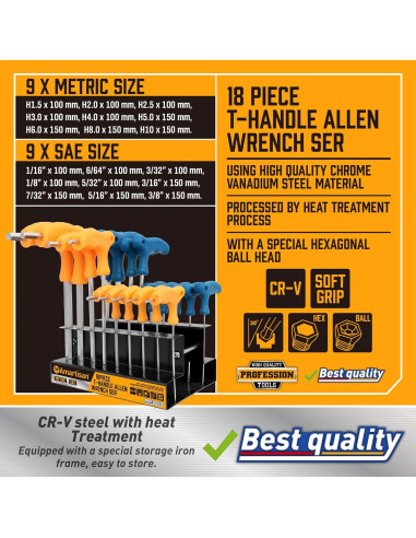 Juego de llaves allen T Amartisan 18 piezas métrico y SAE