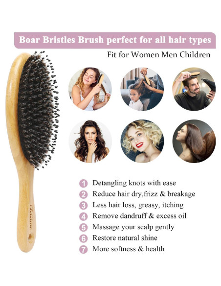 Juego de Cepillos de Cabello Bsisme con Cerda de Jabalí