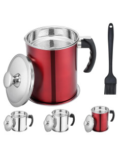 Contenedor de Grasa de Tocino Kaemi 2.2L con Colador Rojo