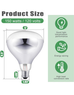 VIHOSE 6 Bombillas de Calor 150W E26 para Reptiles 2