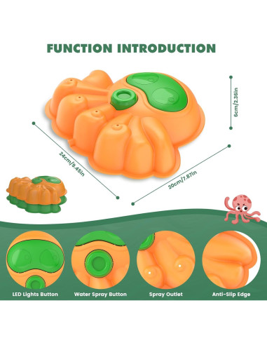 Aspersor de Agua 2-en-1 Uarzt Pulpo Brillante con Luz LED