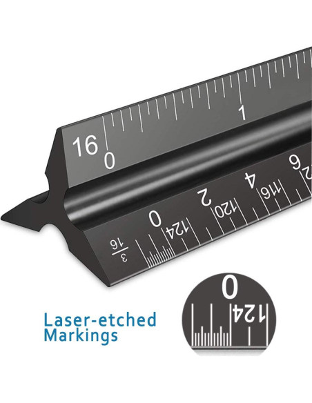 Regla Triangular Arquitectónica Rena Chris 30.48 cm Aluminio Negro