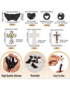 36 Perlas de Silicona Ecológicas para Joyería - Cruz y Corazón 2