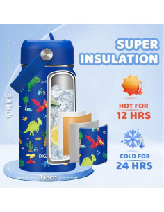 Botella de Agua Aislada DIGJUPER 12 oz Niños Coche Azul 2