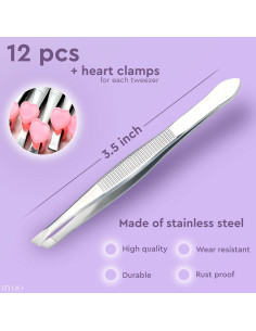 Juego de 12 Pinzas de Acero Inoxidable HYQO para Cejas 2