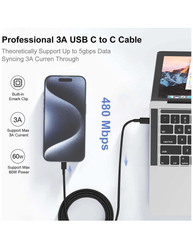 Cable USB C 60W Hzevn 2-Pack 6FT + 10FT Carga Rápida