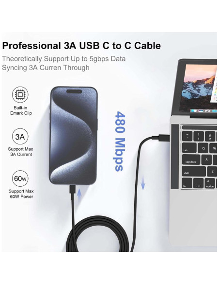 Cable USB C 60W Hzevn 2-Pack 6FT + 10FT Carga Rápida