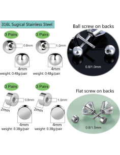 Respaldos de Aretes de Tornillo VOLUKA - Acero Inoxidable 12 Pzas 2