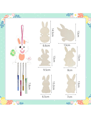 Kit de Campana de Viento de Conejo Fennoral - Manualidad Pascua 12 Piezas