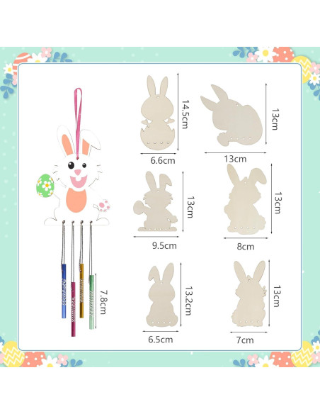 Kit de Campana de Viento de Conejo Fennoral - Manualidad Pascua 12 Piezas