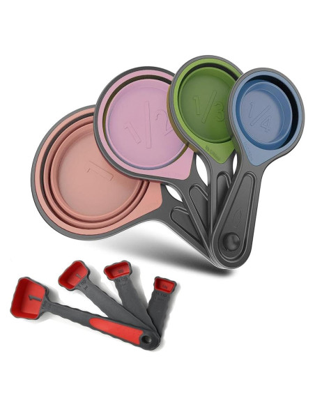 Juego de Tazas y Cucharas Medidoras Silicona Grandfort 8 Piezas