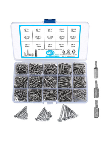 Kit de Tornillos Autoperforantes Torx 400 Pcs Acero Inoxidable