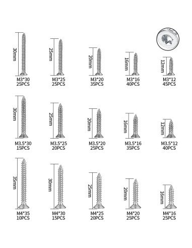 Kit de Tornillos Autoperforantes Torx 400 Pcs Acero Inoxidable