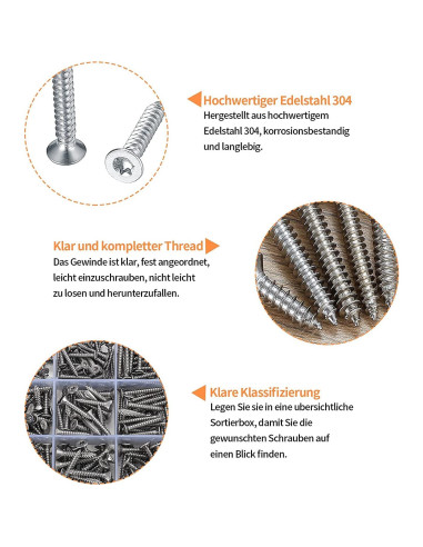 Kit de Tornillos Autoperforantes Torx 400 Pcs Acero Inoxidable