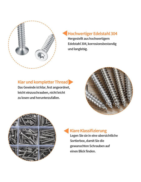 Kit de Tornillos Autoperforantes Torx 400 Pcs Acero Inoxidable