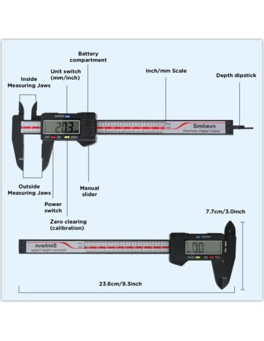 Calibrador Digital 150mm Simhevn con Pantalla LCD y Cinta Métrica