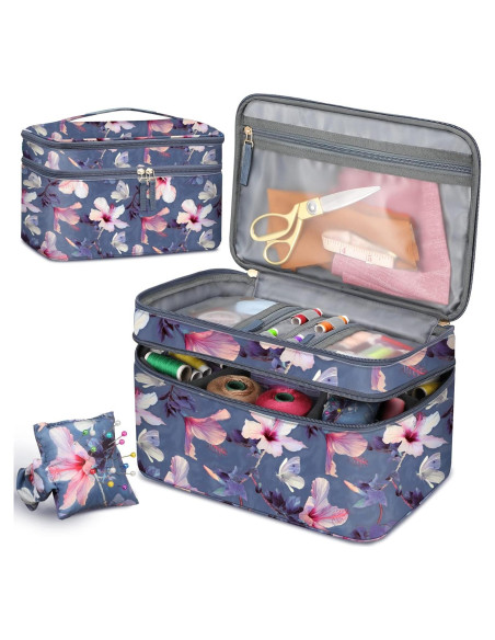 Estuche Organizador de Costura FINPAC Doble Capa Hibisco 31.75x21.59x20.32 cm