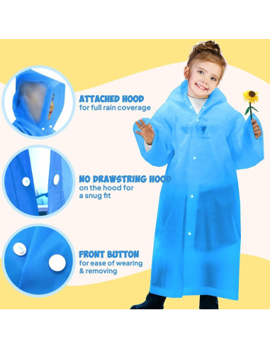 Poncho de Lluvia para Niños ANYOO Azul Impermeable 2 Paquete