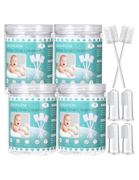200 Piezas Limpiador de Lengua Bebé Singhoow con Cepillo Dedo