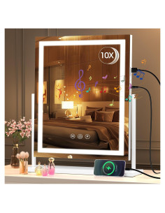 Espejo de Maquillaje LED Hasipu 40x50 cm con Altavoz Bluetooth