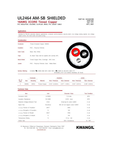 Cable Blindado 18AWG 3C KWANGIL 7.62m PVC Flexible