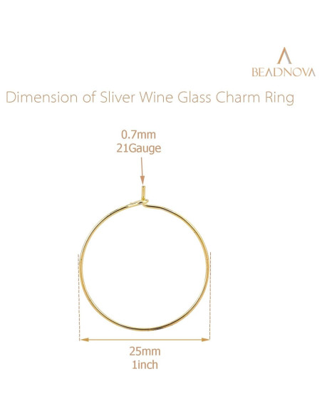 Anillos de Encanto para Copas de Vino BEADNOVA 120pcs Dorado 25mm