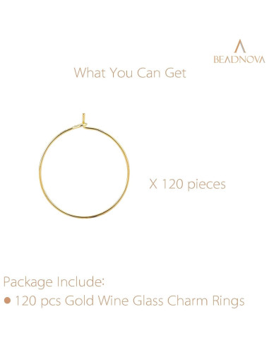 Anillos de Encanto para Copas de Vino BEADNOVA 120pcs Dorado 25mm