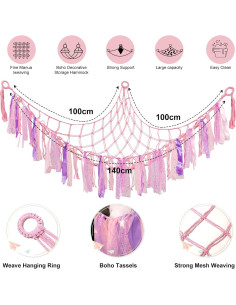 Hamaca Organizador de Juguetes SFFRY Rosa con Luz Estrella 100x100x150cm 2