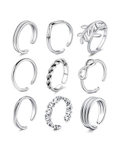 Set de Anillos Ajustables D.Bella para Mujeres - 9 Piezas Oro Rosa y Plata